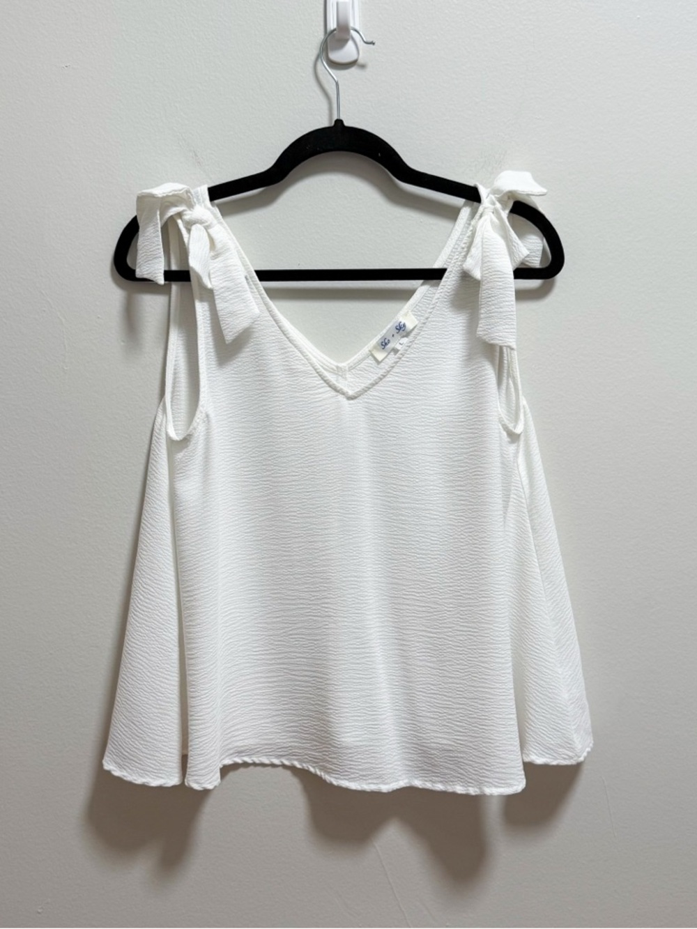 White bow tie strap muslin cotton gauze flowy cottagecore boho tank top NWT L - Picture 5 of 10
